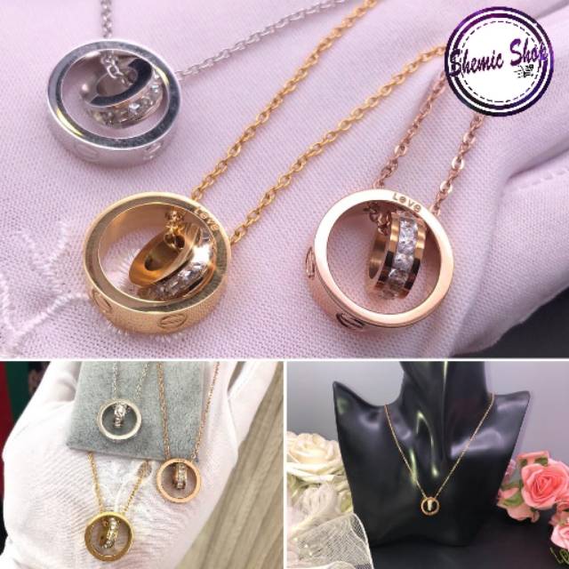 Kalung Titanium Cartier crystal love