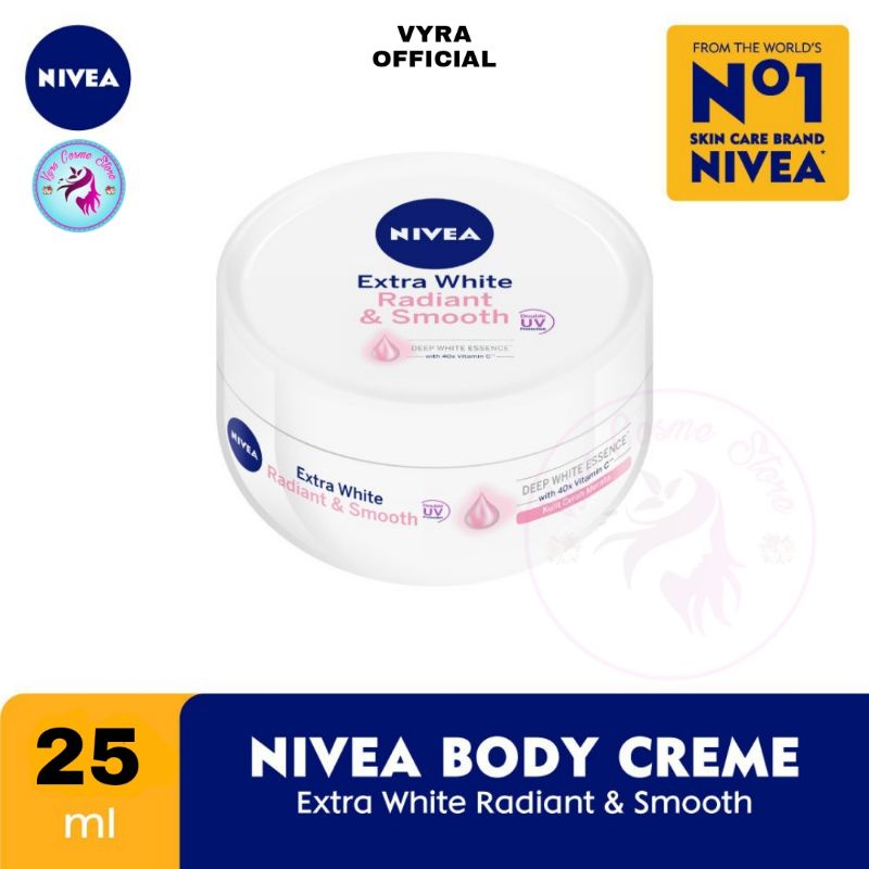 NIVEA Body Care Extra White Radiant & Smooth Cream 25ml/Krim Wajah/Pelembab Wajah