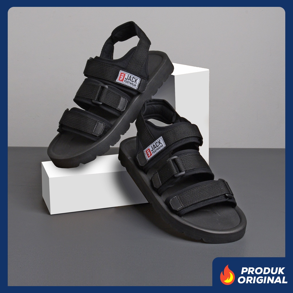 DIXIE FULL BLACK ORIGINAL x JACK Sandal Casual Hitam Pria Sendal Gunung Kasual Jalan Santai Harian Main Hangout Lebaran Traveling Fashion Jepang Distro Remaja Dewasa Outdoor Adventure Premium Travelling Footwear Tali 3 Strap Keren Terbaru Kekinian Branded