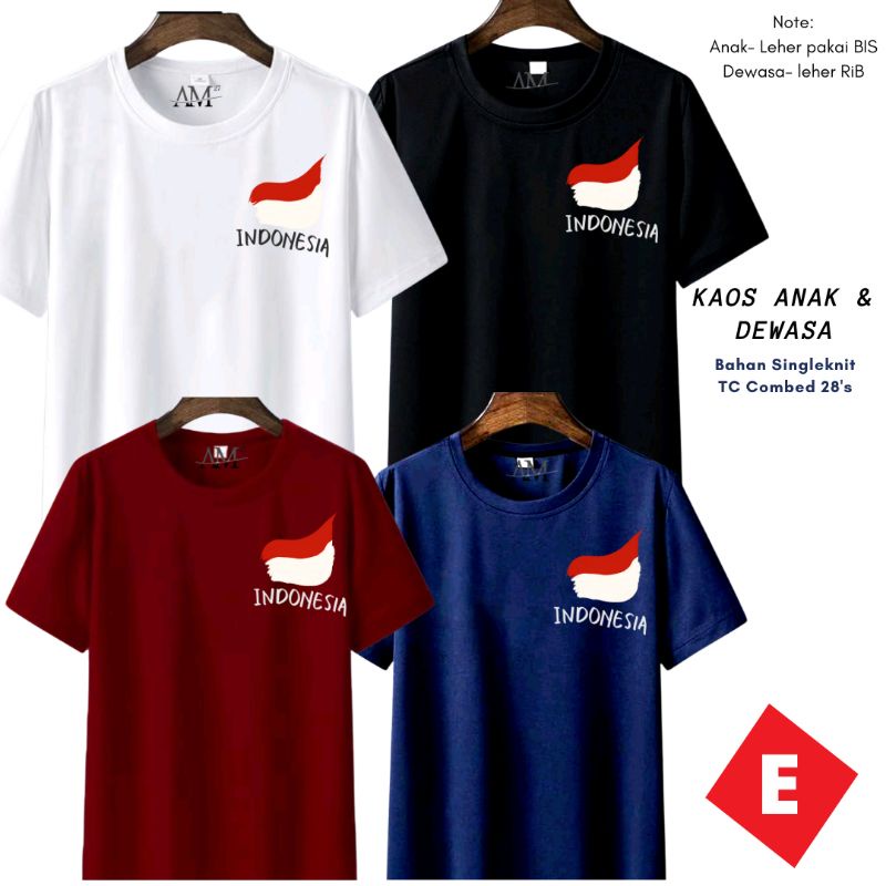 BAJU ANAK COWOK 1-12 Tahun - Remaja - Dewasa - JUMBO INDONESIA MERDEKA 78TH BENDERA