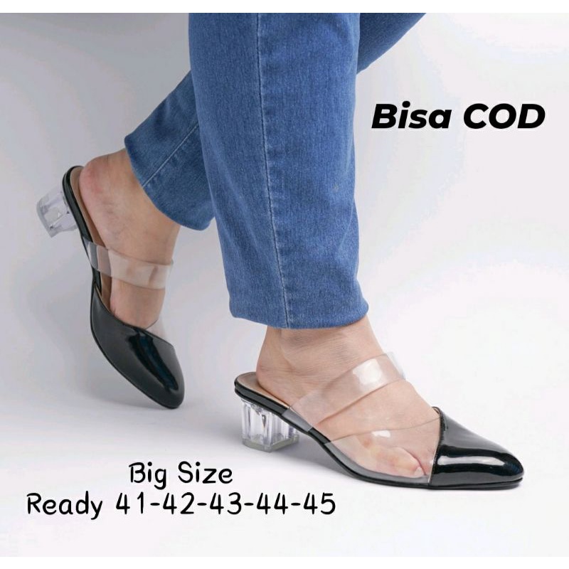 Original, BiG Size Shoes Woman 41-45 Sendal Bustong Zara-x Hitam / Slop Bustong JUMBO / Heels Kaca Ukuran Besar, 44