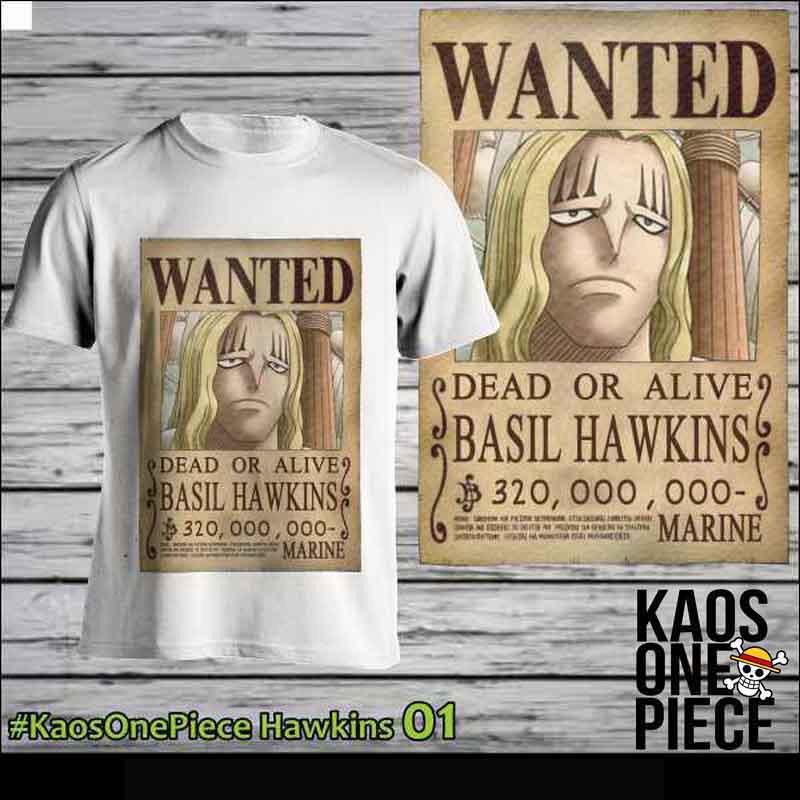 Kaos One Piece Hawkins 01 Wanted Poster