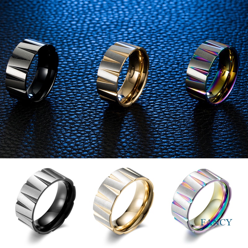 Cincin Bahan Titanium Steel Bentuk Persegi Panjang Geometris Warna-Warni Untuk Pria