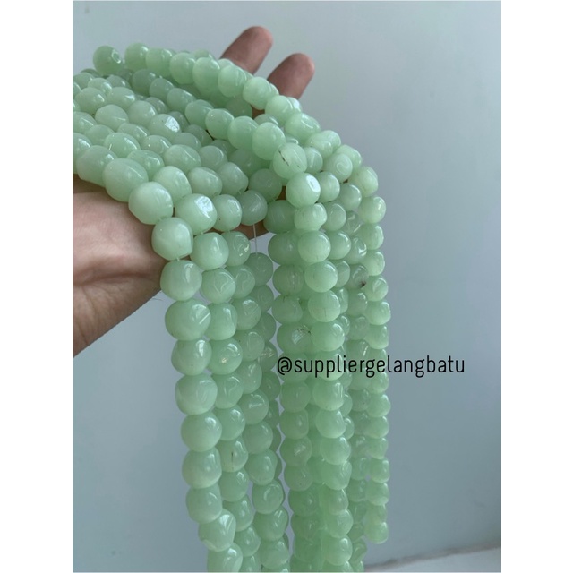 Bahan batu SOFT GREEN cat eye 10mm BULAT CUTTING mata kucing HIJAU bahan kalung gelang anting strap mask kerajinan tangan craft citayam fashion week etink vintage elegan bali manik crystal