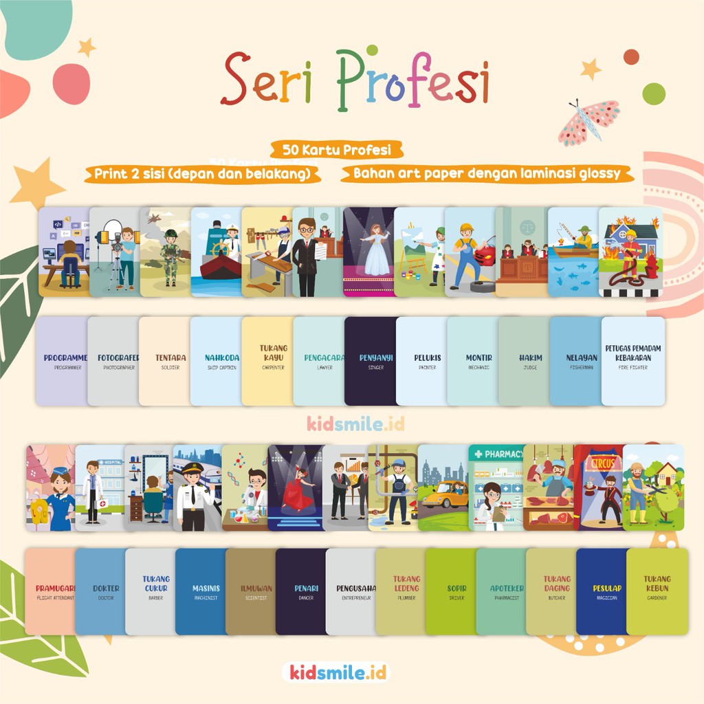 Flash Card Kidsmile PROFESI Flashcard Anak Mainan Edukasi Anak Flash Card Anak Flashcard Kidsmile