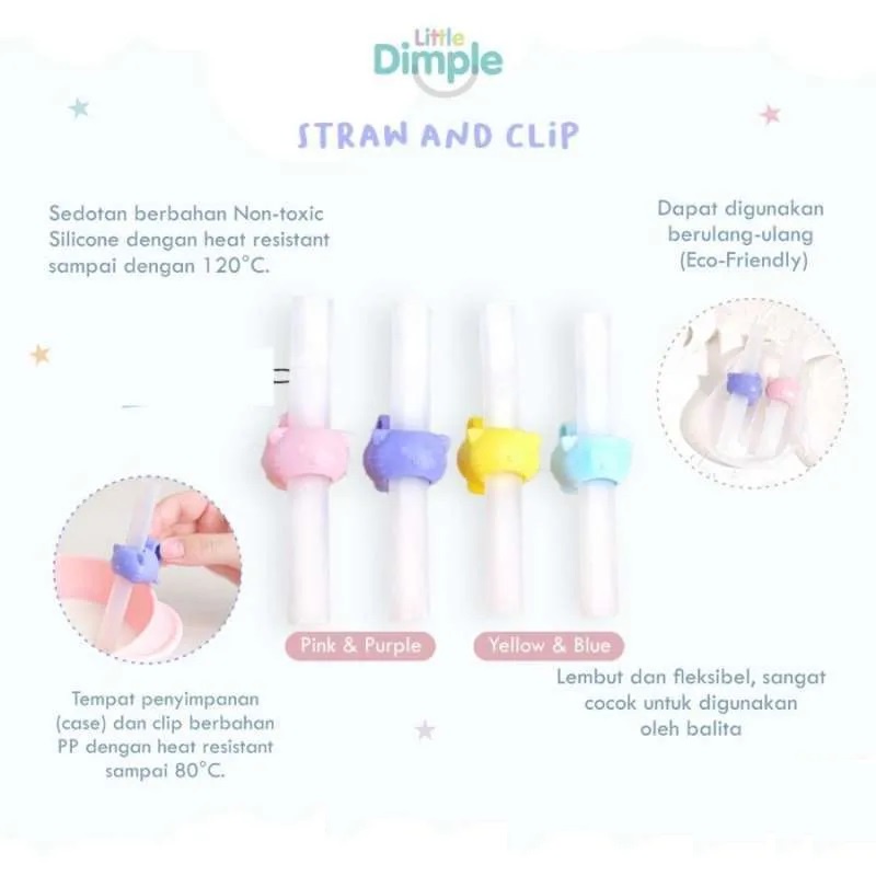 Little Dimple Straw and Clip Reusable Sedotan Anak Pakai Ulang