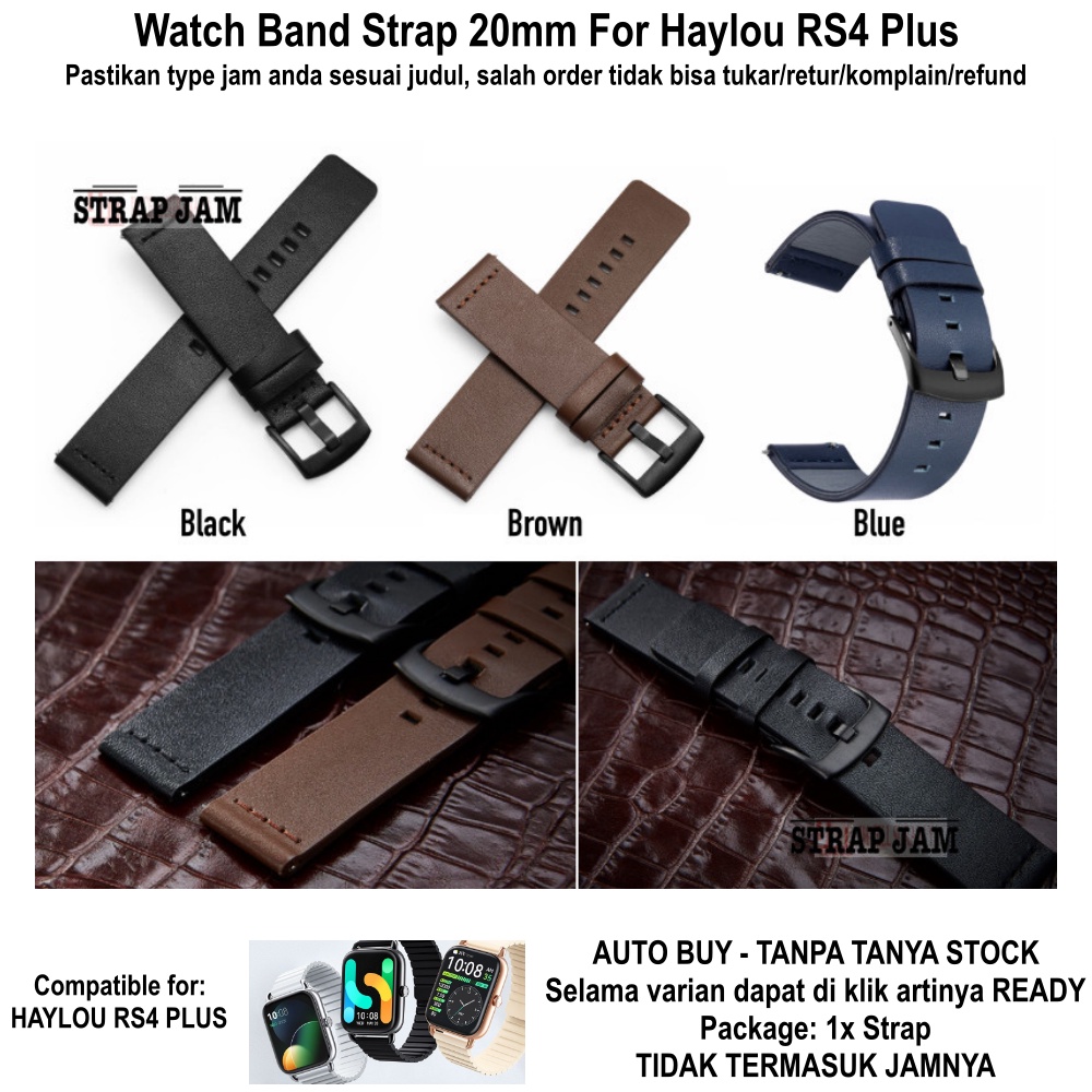 MODERN 20mm Strap Haylou RS4 Plus - Tali Jam Leather Kulit Simple