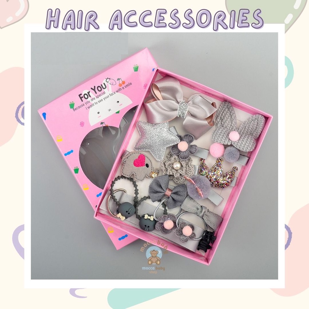 MBSS - JEPIT FOR YOU Ikat Rambut Karet Pita Anak 18 in 1 Jepit Rambut Anak | Aksesoris Rambut Hair Clip Import