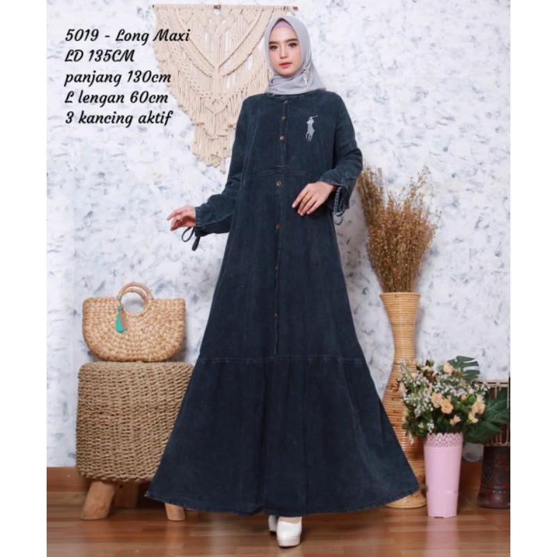 LD135 LONGDRESS MAXI GAMIS panjang jeans denim jumbo bigsize