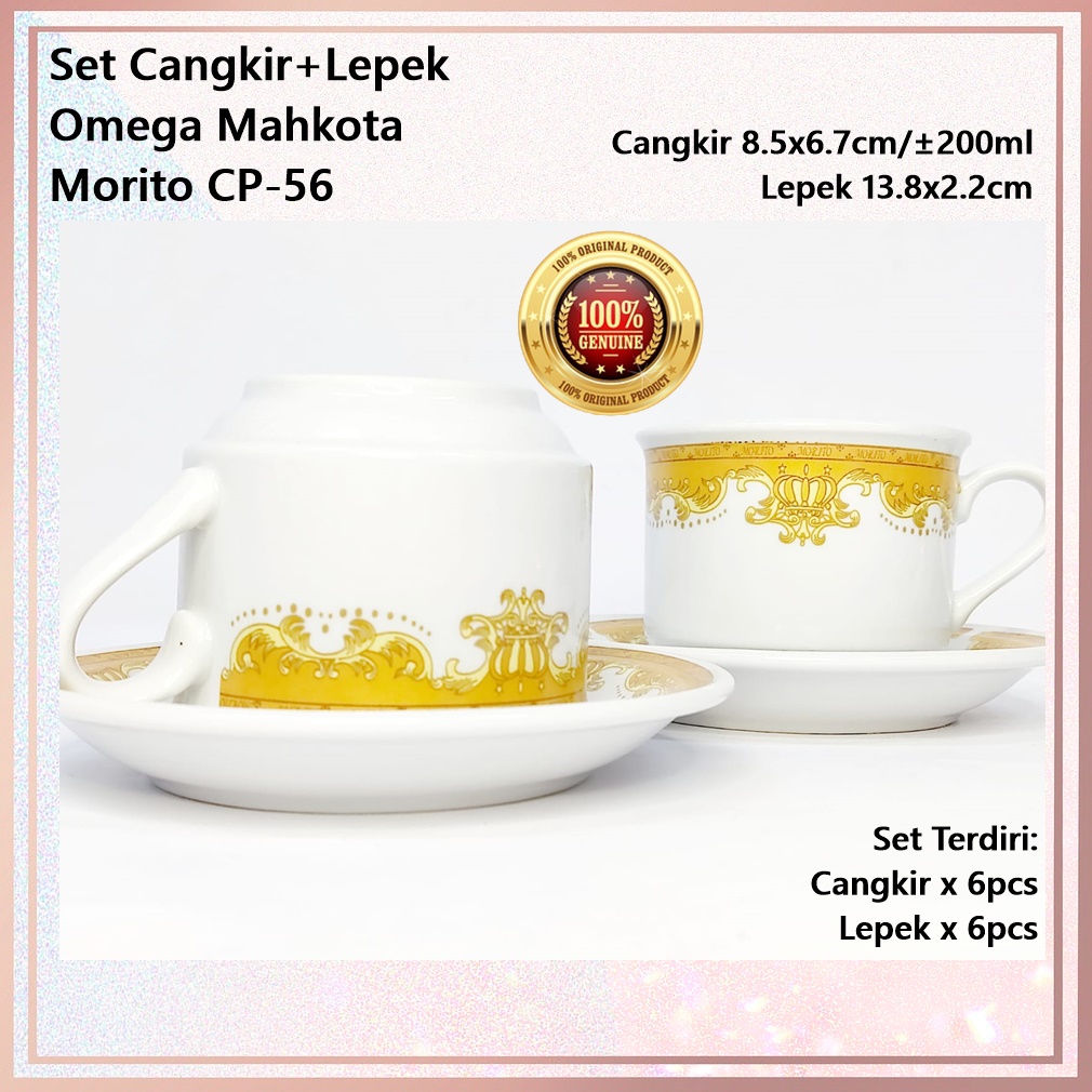 [Set 12pcs] Set Cangkir+Lepek Keramik Omega Mahkota MORITO CP-56