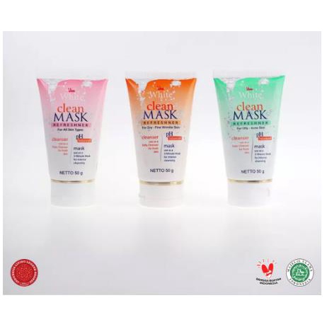 ^ KYRA ^ Viva Masker Wajah White Clean Mask Refreshner For Oily Or Acne Skin Cleanser - Netto 50 gr