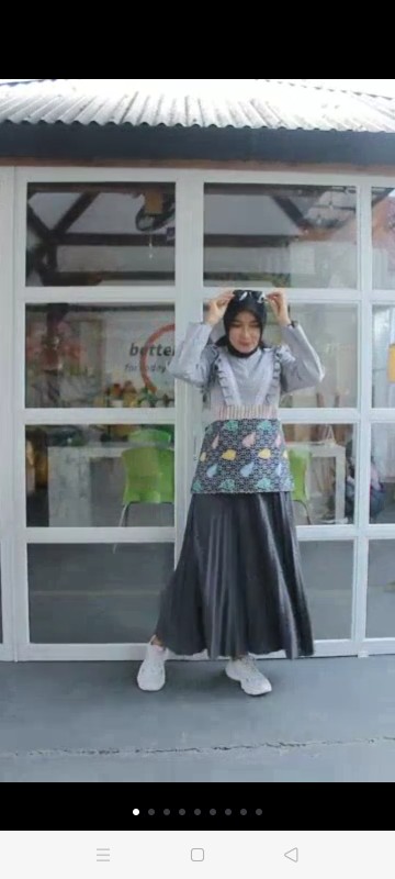 Ori Atasan Blouse Batik Wanita Modern Halus Kombinasi Brokat Polos