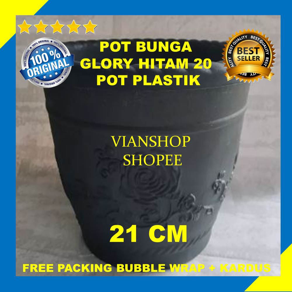 Pot bunga Glory hitam uk 20 / Pot Plastik