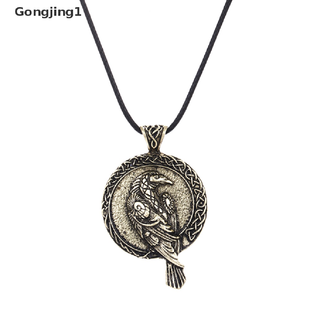 Gongjing1 Kalung Liontin Burung Gagak Hitam Gaya Nordic Viking Untuk Pria / Wanita