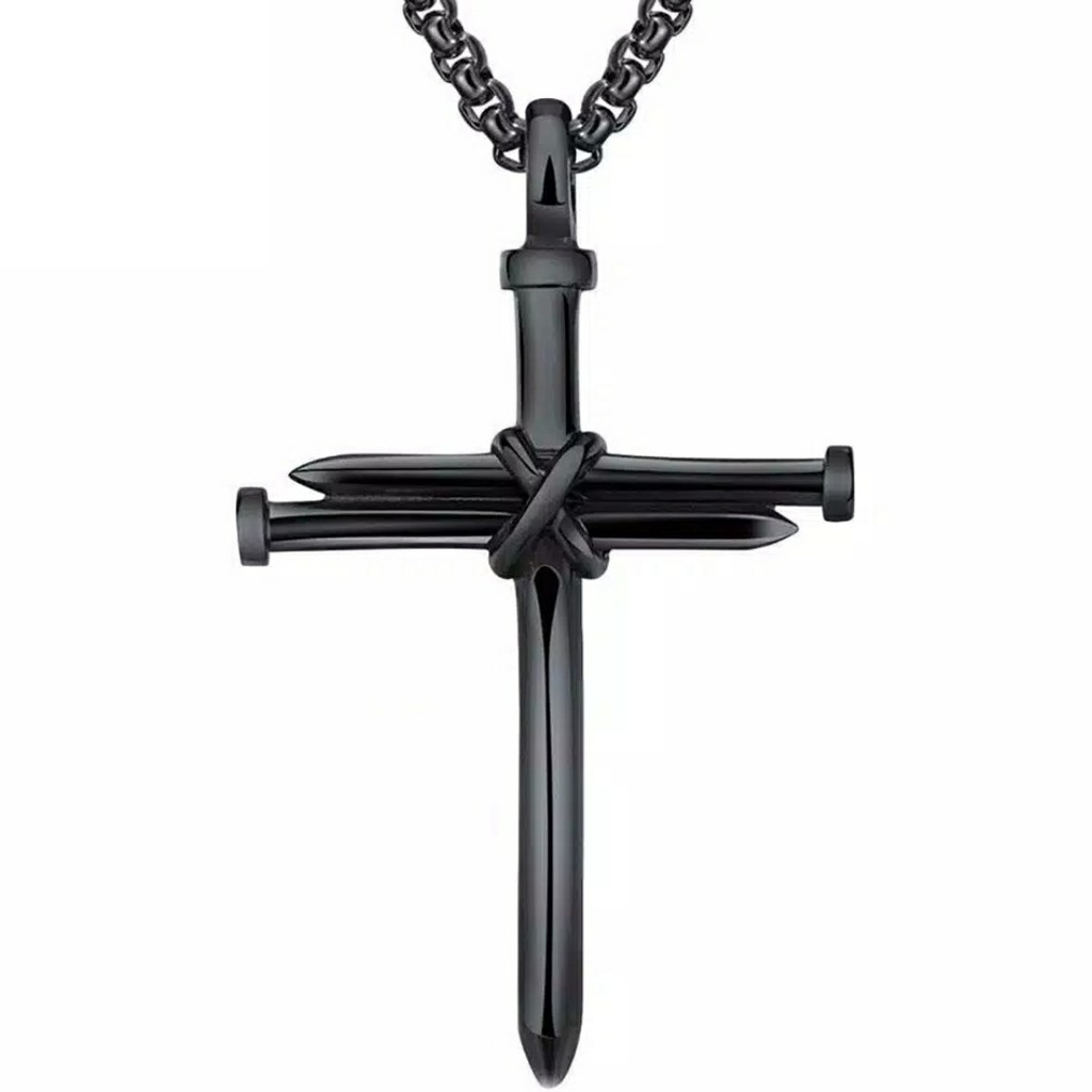 Kalung Salib Titanium Steel Cross Pendant Long Chain Unisex