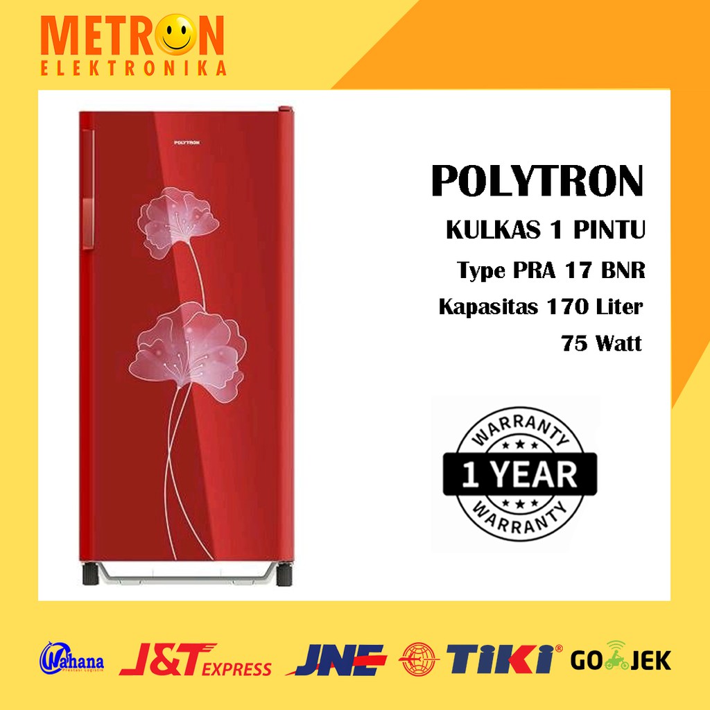 POLYTRON PRA 17 BNR MERAH MAROON KULKAS 1 PINTU 170 LT LITER TEMPERED GLASS PRA17BNR