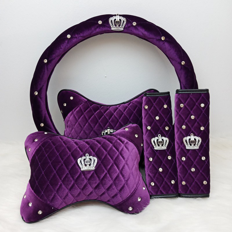 Set DAD CROWN, CHVNEL, SWAN, Set 3in1 SETIR, SAFETYBELT, BANTAL HEADREST Bahan BLUDRU Premium