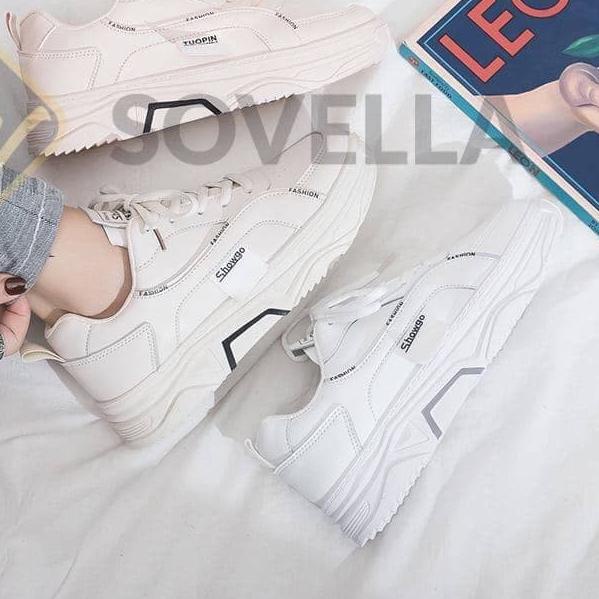 ♕ SOVELLA Jovanka Sepatu Sneakers Olahraga Sport Kets Cewek Putih Simple Polos Terbaru Import ♪