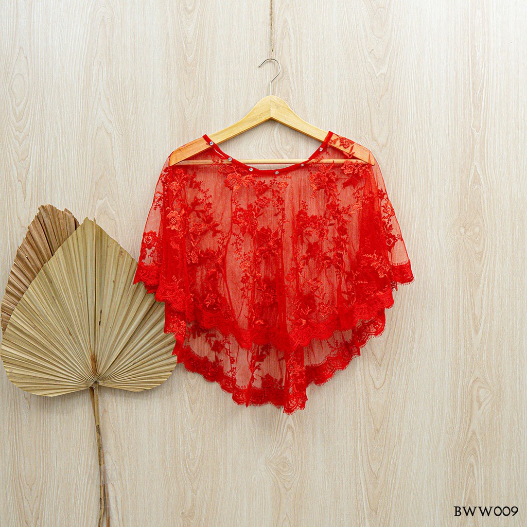 [TOKO TERPERCAYA] AKSESORIS PENGANTIN LACE BOLERO KARDIGAN BROKAT KOREA MERAH BWW009