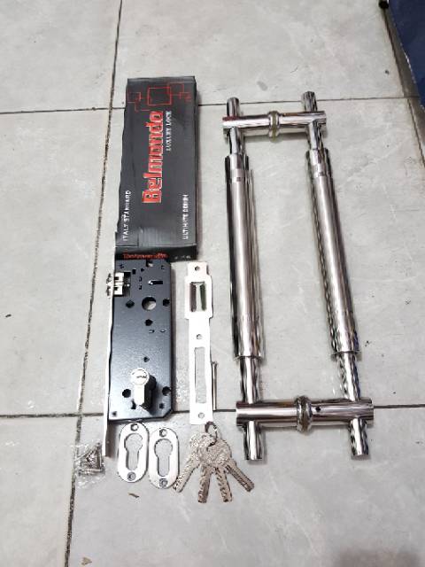 Handle pintu baut tembus stainless 43cm 1set + body pelor
