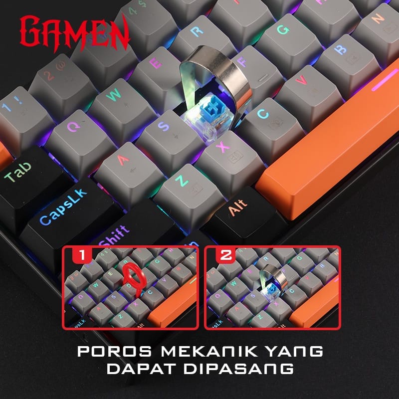 C_   GAMEN Titan III Mechanical Pluggable Switch Blue Gaming Keyboard Wired RGB LED Light PBT Keycaps