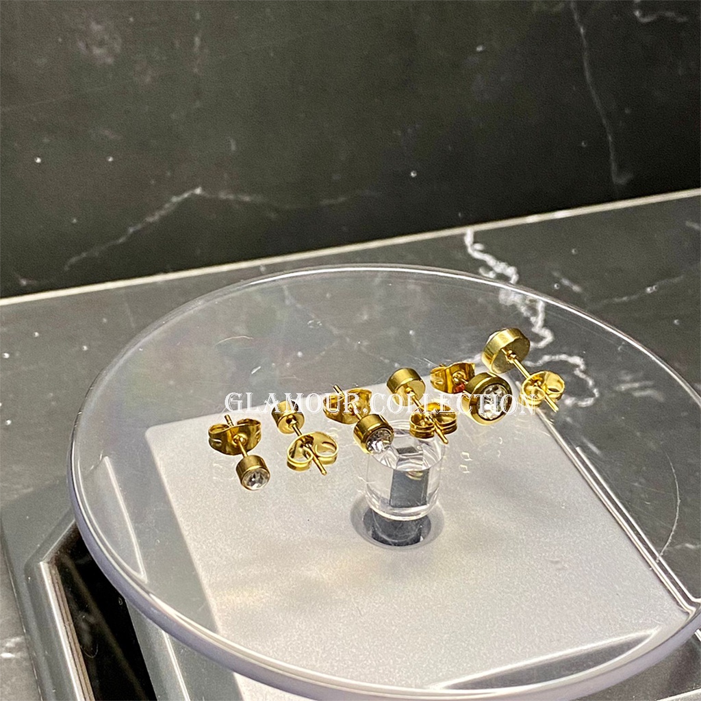 Anting Tindik Telinga Titanium Pria Model Tusuk Berlian Warna Gold Berlian