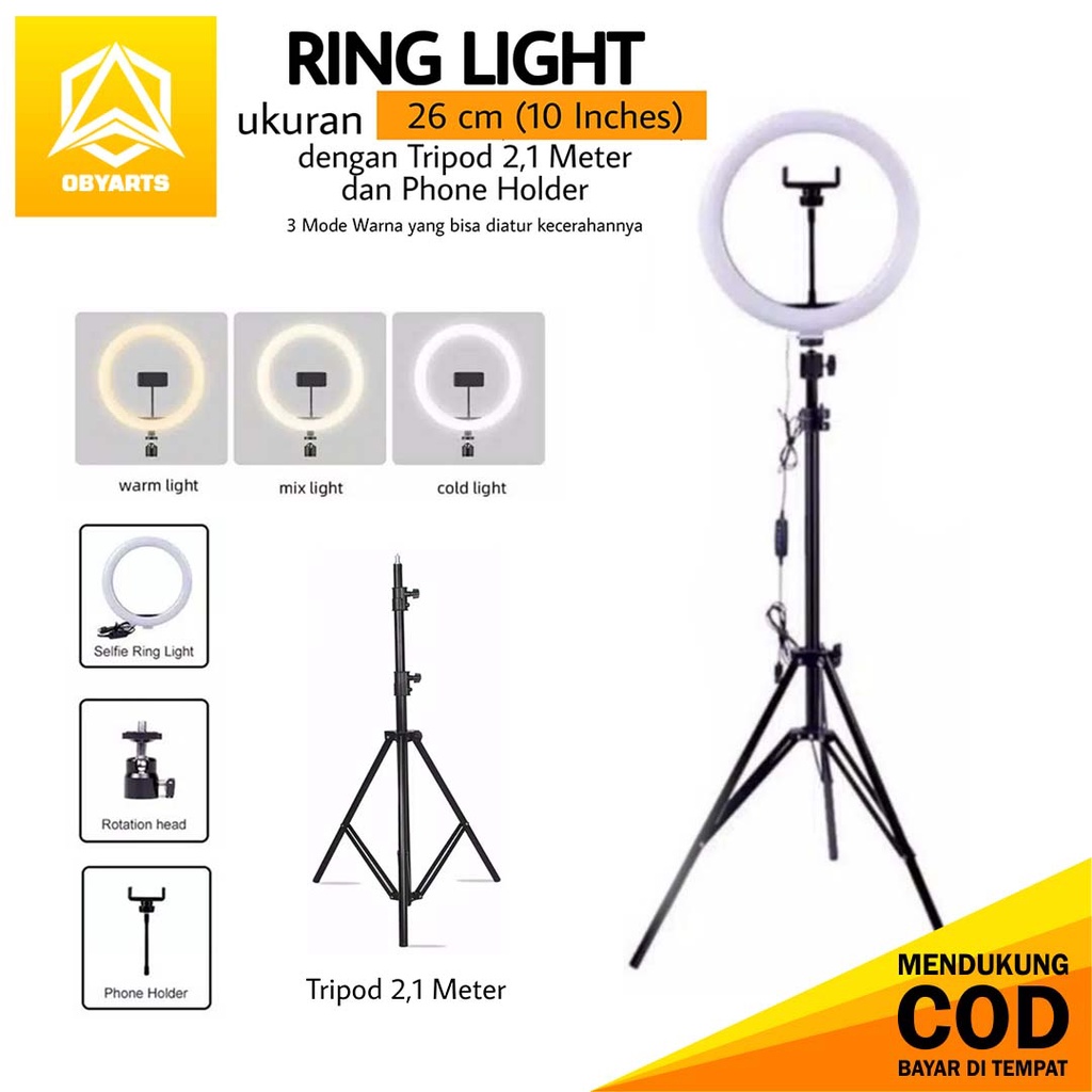 1 set ring light 26cm 10 inches   tripod 2 1 meter   holder hp lampu selfie lingkaran 3 mode warna r