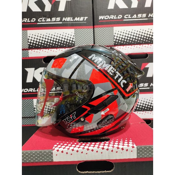 HELM HALF FACE KYT GALAXY FLAT R MOTIF #4 BLACK RED FLUO / HELM KYT GALAXY FLAT R MOTIF
