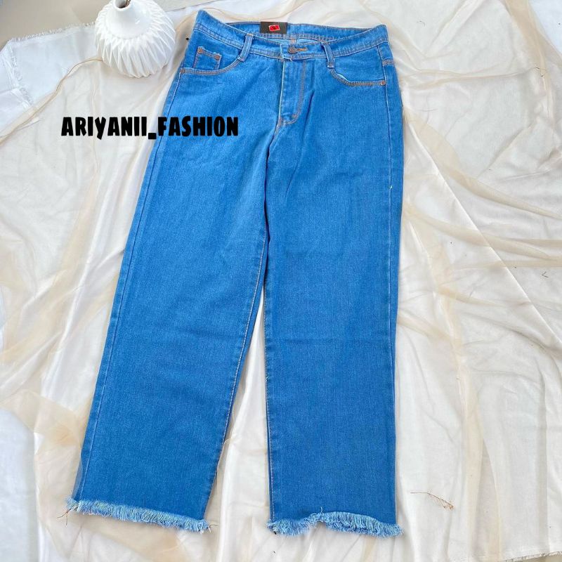 ARN - CELANA JEANS KULOT RAWIS WANITA / HIGHWAIST DENIM MURAH / BOYFRIEND POLOS PANJANG / ORIGINAL WASHED Cutbray KEKINIAN