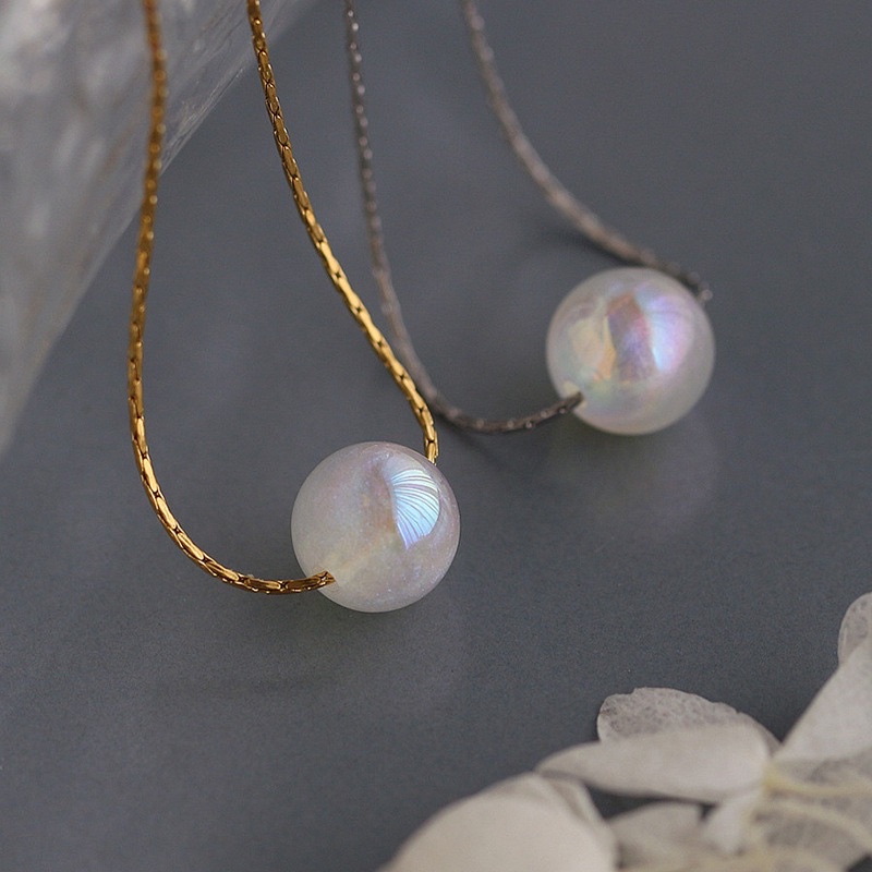 Kalung Mutiara Hologram Titanium Premium Import Fashion Aksesoris Wanita