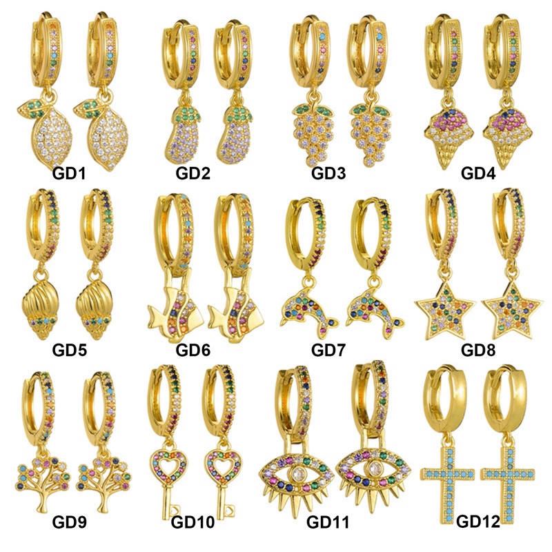 1 Pasang Anting Tusuk Bentuk Buah Nanas Mini Warna Gold Hias Zircon Pelangi Gaya Bohemian Untuk Wanita
