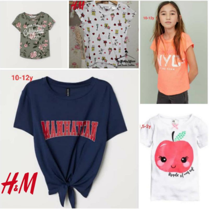 H&M Girl Tee Original | baju anak branded murah | uk 1 - 12 tahun | kaos anak perempuan branded