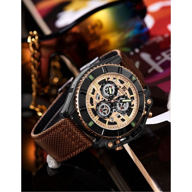 JAM TANGAN PRIA T5 H3797 CHRONOGRAPH ORIGINAL NYLON STRAP FREE BOX PAPPER BAG BONUS GELANG TANGAN KAYU