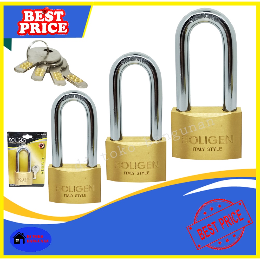 Gembok Kuningan Komputer Key Leher Panjang Soligen Varian 40MM 50MM 60MM Gembok Pintu Gembok Pagar Padlock