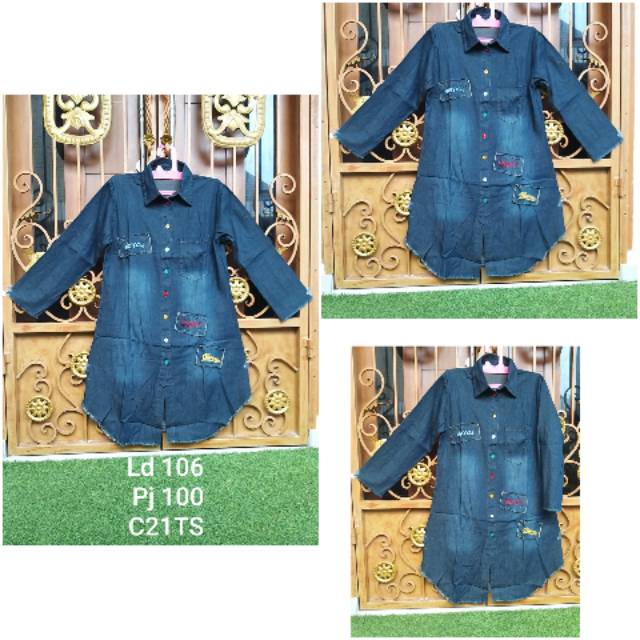ATASAN KEMEJA TUNIK JEANS RETRO KANCING FULL WARNA HIDUP RAWIS TANGAN DAN BAWAH WASHING PREMIUM
