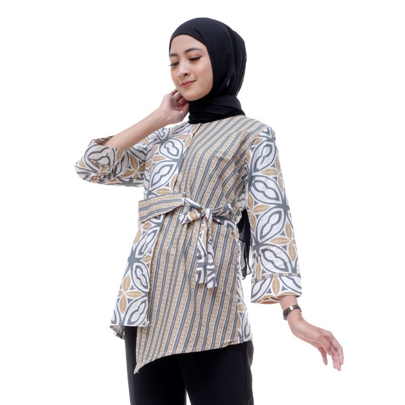 tey-17 Batik wanita ASJ SA HRB026 Kenongo Kemeja Tosca Pendek-KAWUNG HIJAU