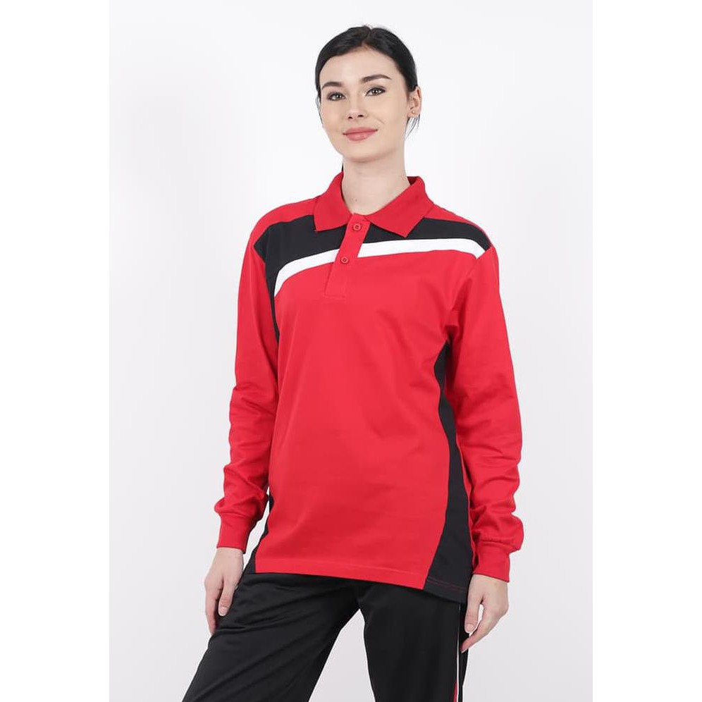 Kaos Polo Combat AR Samora Lengan Panjang Merah Kombinasi Hitam Atasan - Merah, M