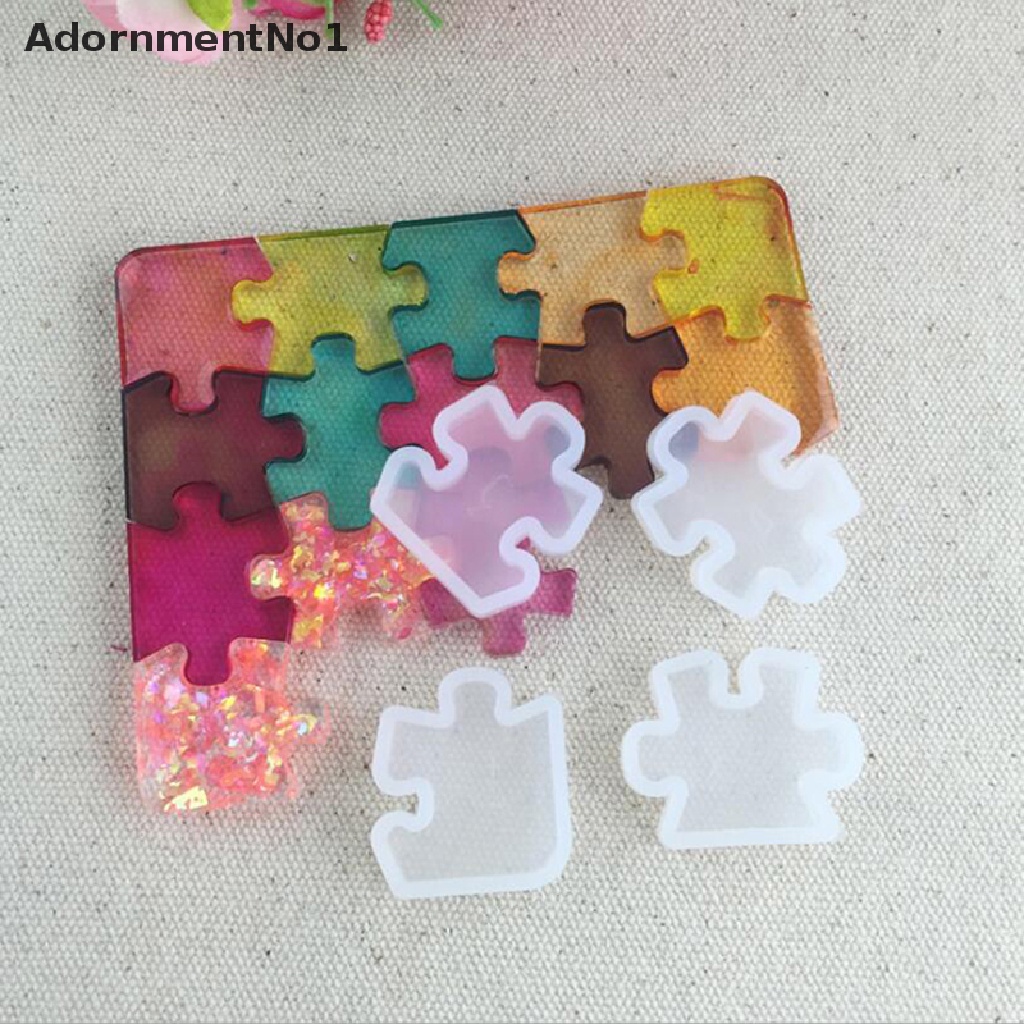 (AdornmentNo1) 4pcs / set Cetakan Liontin / Gantungan Kunci Bentuk Puzzle Bahan Silikon Resin UV