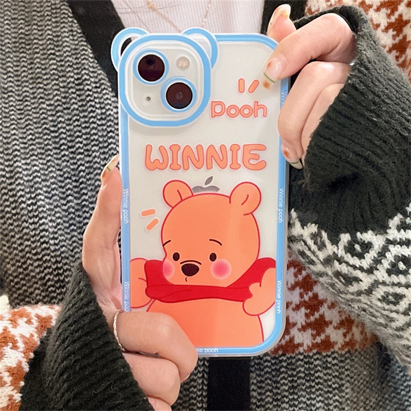 Soft Case Pelindung Kamera Transparan Motif Beruang Tahan Banting Untuk iPhone 14 13 12 11 Pro Max X Xr Xs Max SE 8 7 6 6s Plus