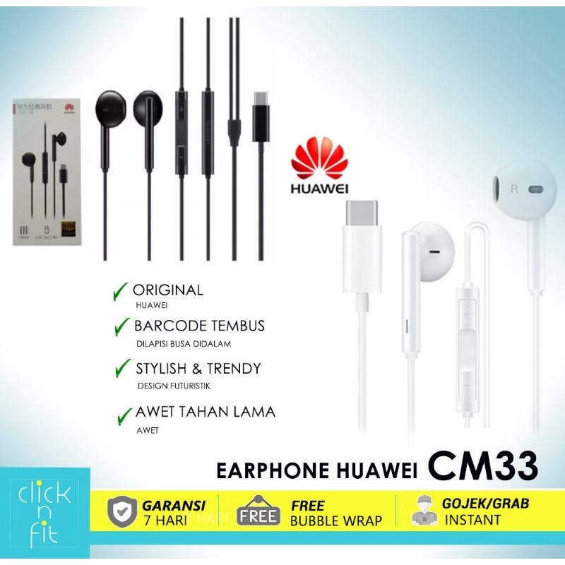 EARPHONE HUAWEI CM33 ORIGINAL 100% (CEK KEASLIAN SCAN BACODE YANG ADA DI DUS