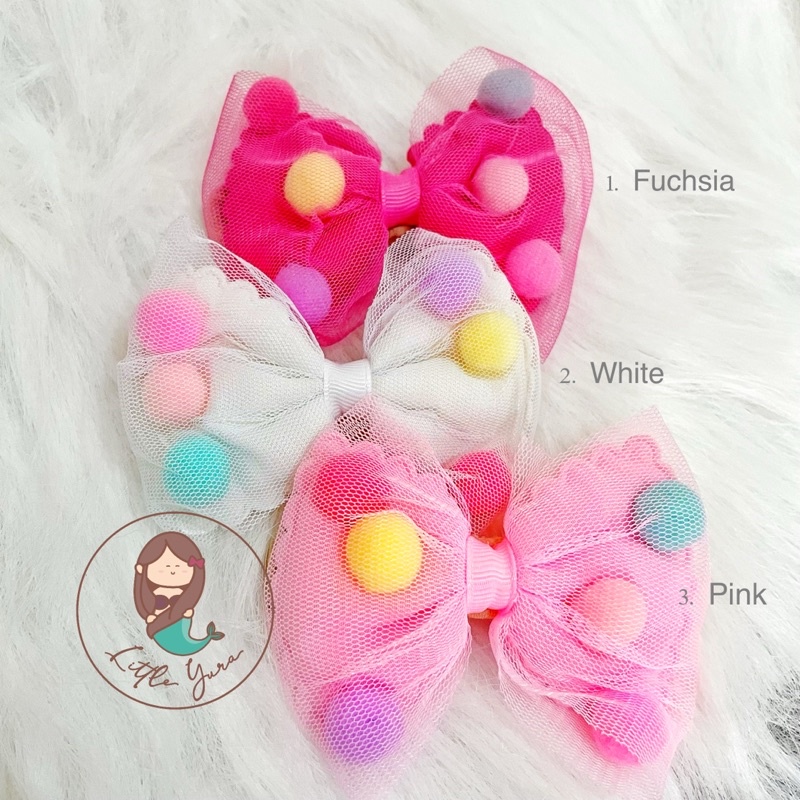 LITTLE YURA - Ribbon Pom Headband / Bandana Bayi / Newborn Headband Nylon Baby / Pita Bayi dan Anak / Aksesoris Bando Anak