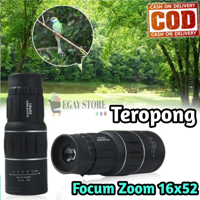 Teropong Jarak Jauh Mini Focus Zoom 16x52 16x Lensa Mode Malam Dan Siang Hari Monokuler Waterproof Kualitas Terbaik