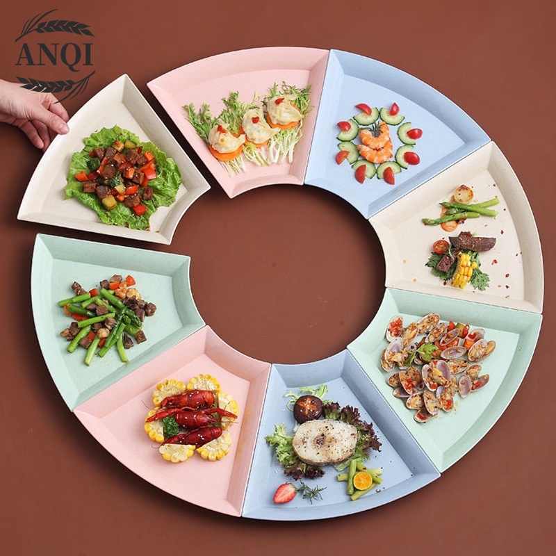 ANQI 1888 Piring Saji Makanan Buah Set Warna Warni Bahan Jerami Piring BPA FREE VS-87