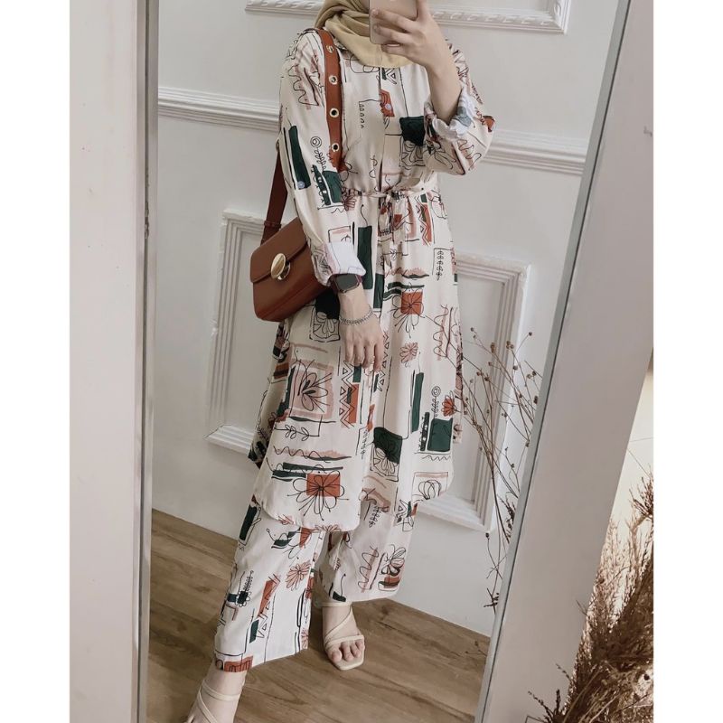 Avora long set rayon viscose terbaru // setelan rayon abstrak avona set // avara long set