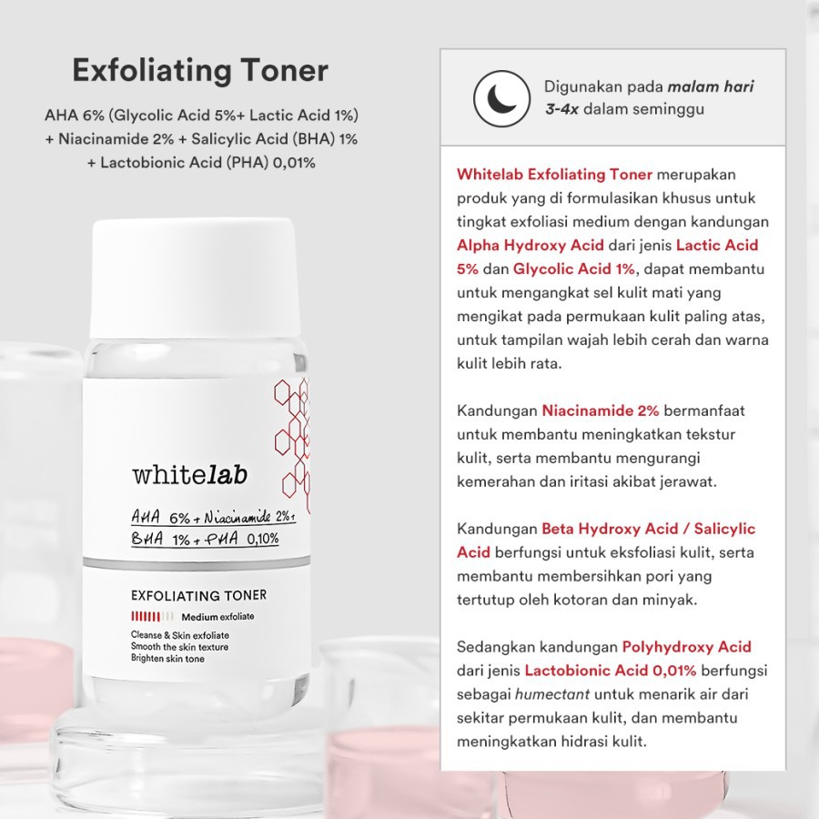 WHITELAB Exfoliating Face Toner - Toner Perawatan Pembersih Pelembab Pencerah Eksfoliasi Wajah