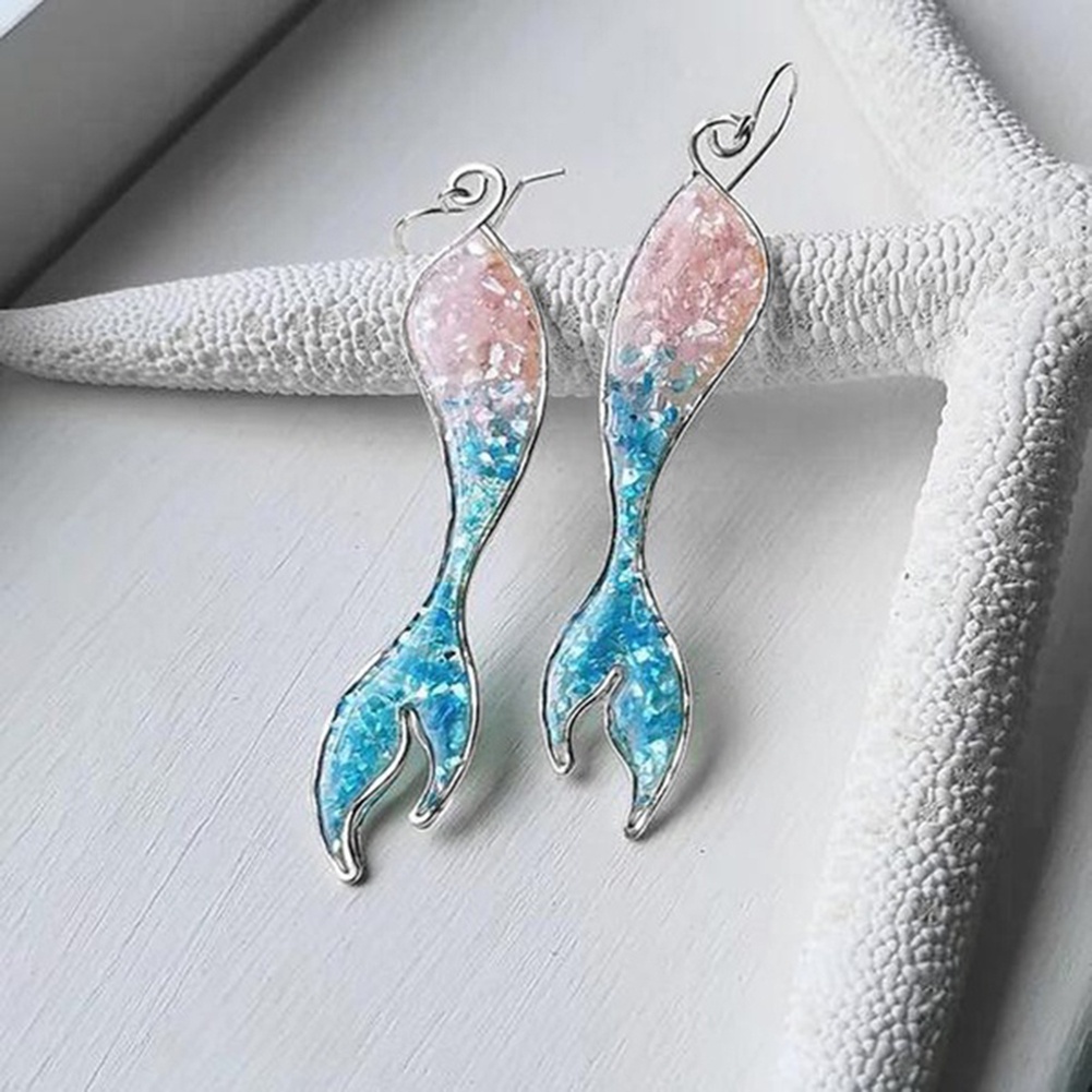 Hu Hu Hu Hu Hu Alat Bantu Pasang Kacamata♡ Anting Kait Gantung Wanita Desain Mermaid Hias Sapphire Imitasi Berkilau Untuk Pertunanganpesta