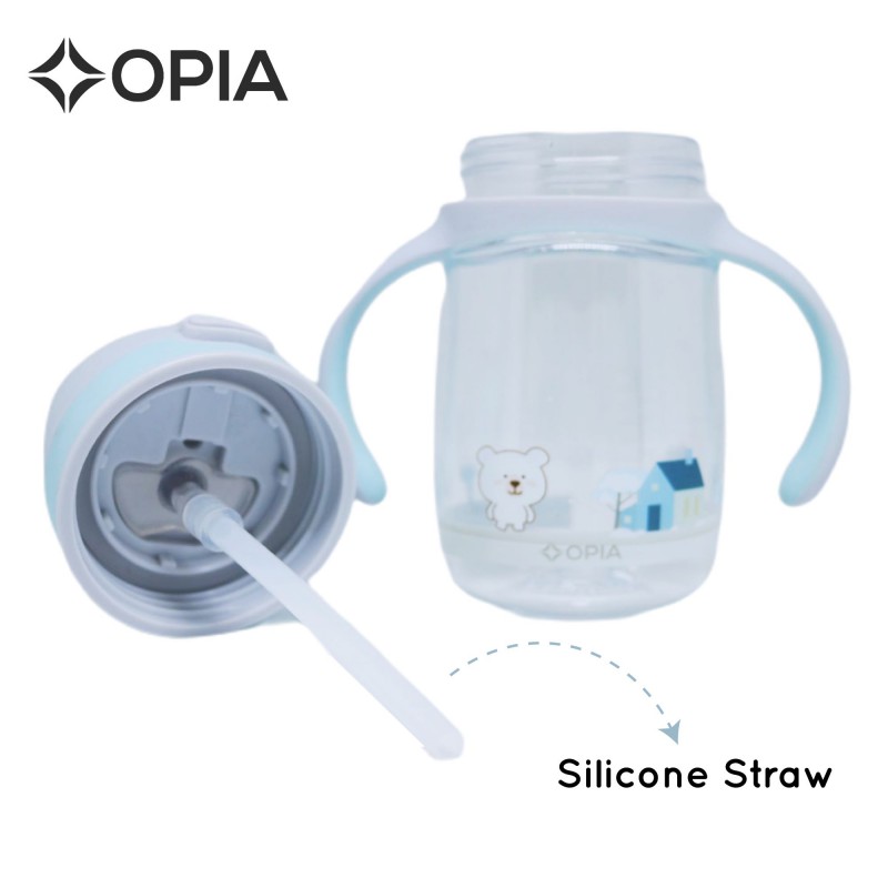 OPIA Tritan Bottle Kids 350ml  Bear in Village - Push Straw Handle Bottle