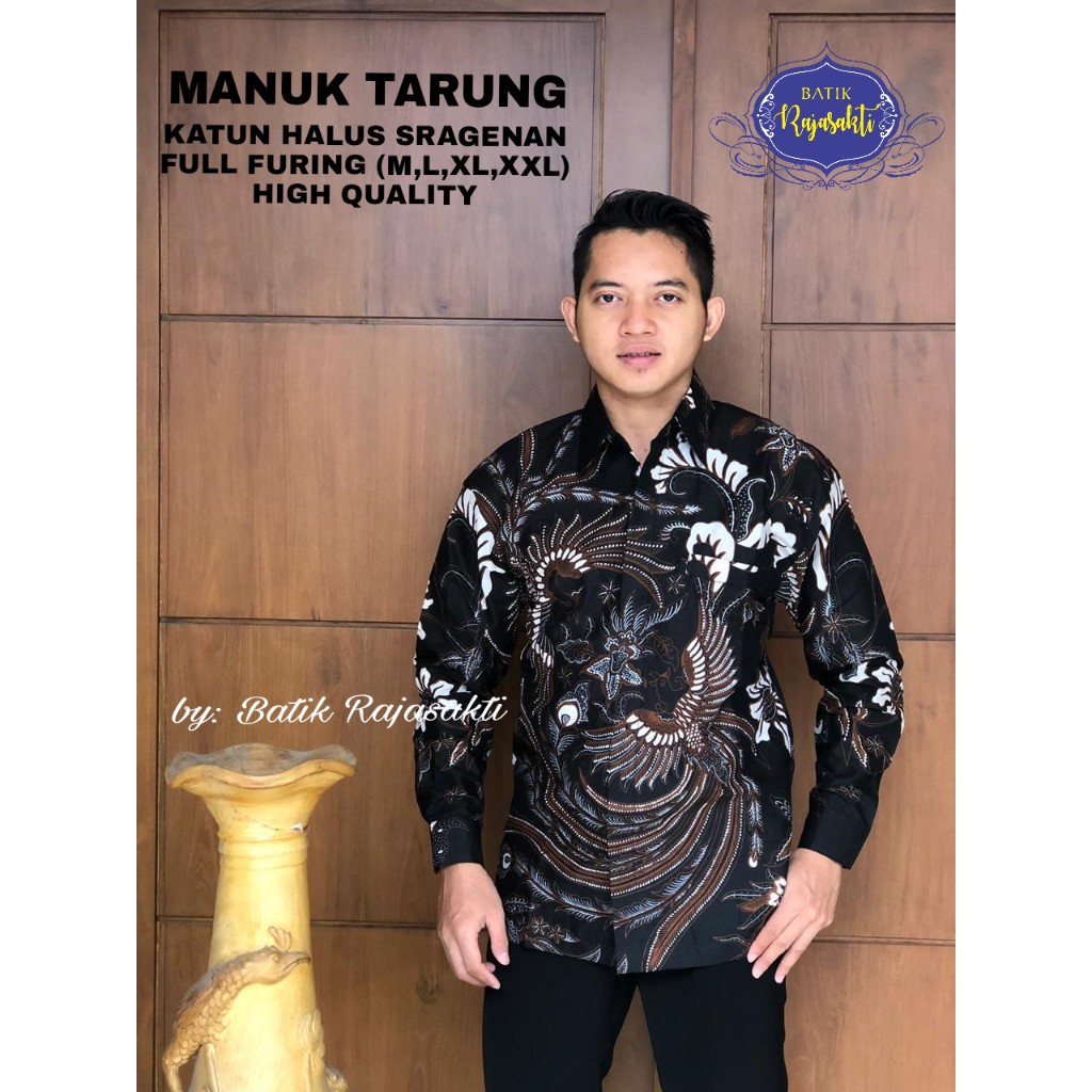 MANUK TARUNG Atasan Baju Kemeja Batik Pria Lengan Panjang PREMIUM LAPIS FURING Katun RAJASAKTI