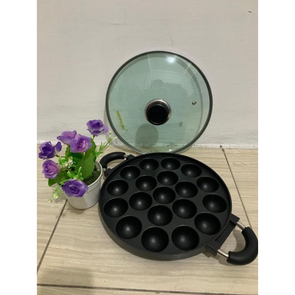 cetakan happy call 19 cekung loyang takoyaki teflon tutp kaca tuangan pentol goreng anti lengket