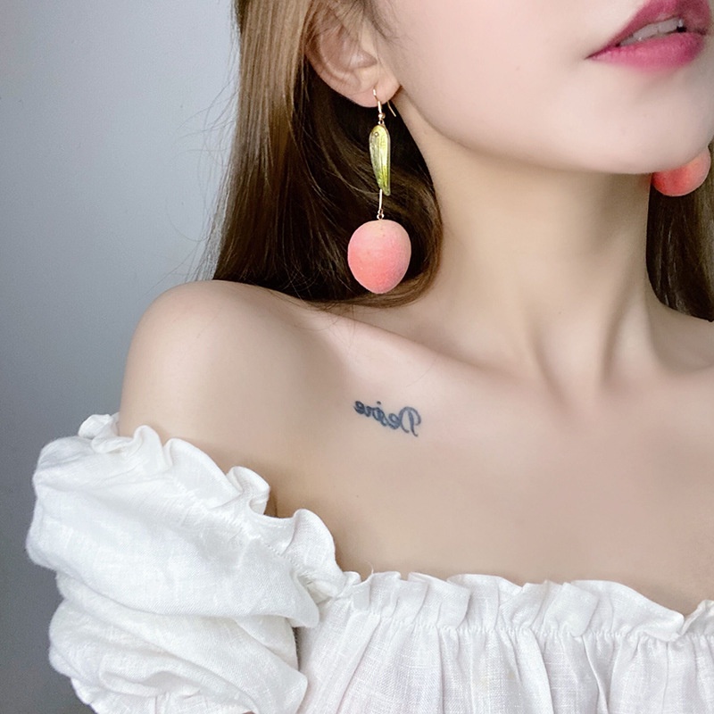 Anting Tusuk Gantung Bahan Sterling Silver 925 Desain Buah Peach Gaya Korea Untuk Wanita